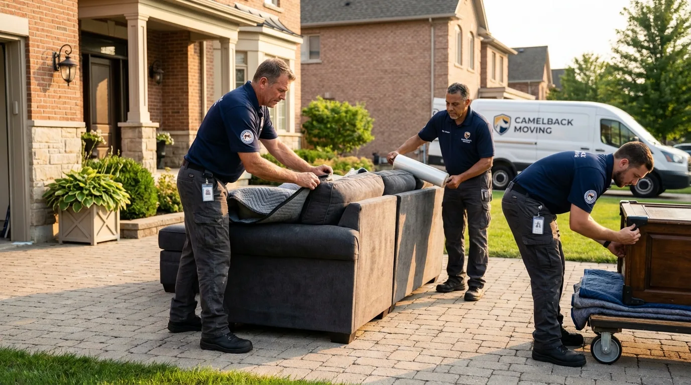 Large estate moving crew wrapping furniture in Columbus, NM