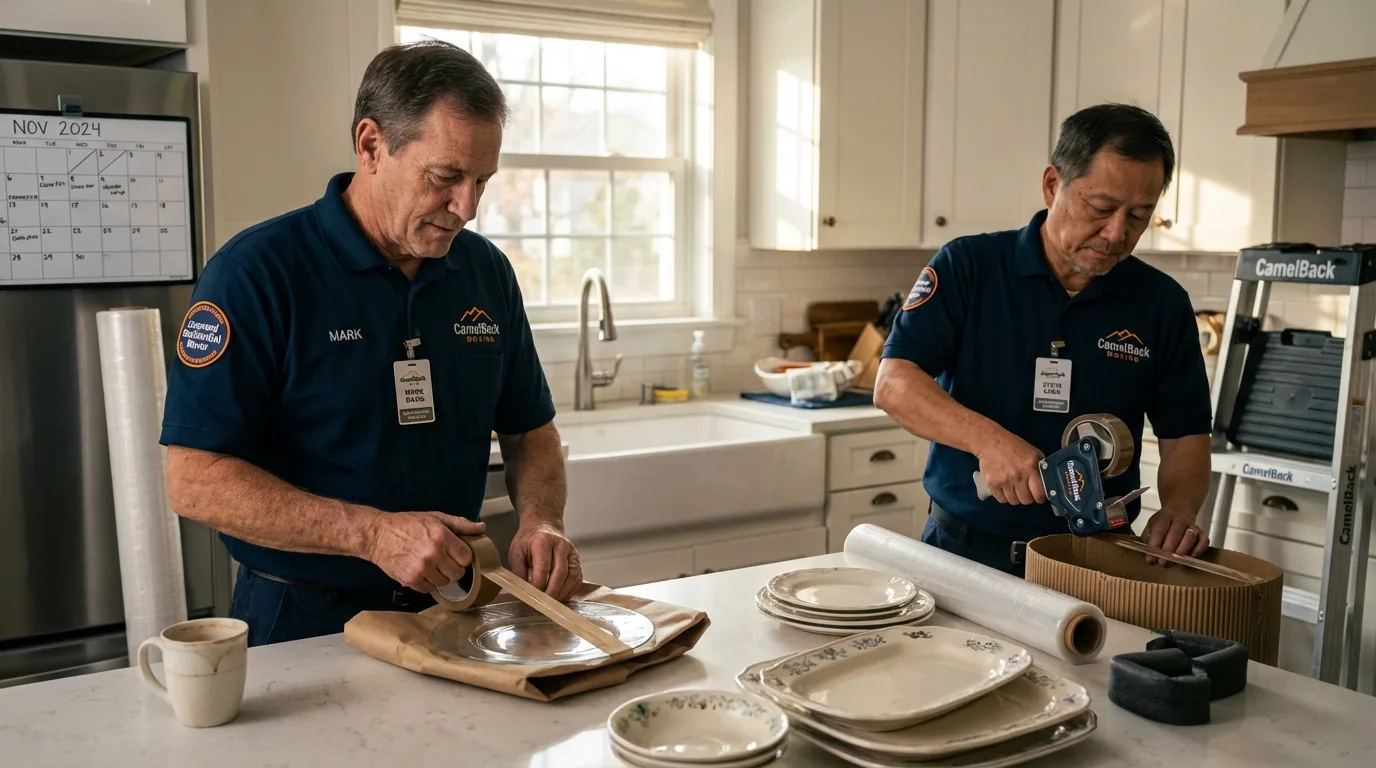Professional crew packing kitchen dishware in Columbus, NM